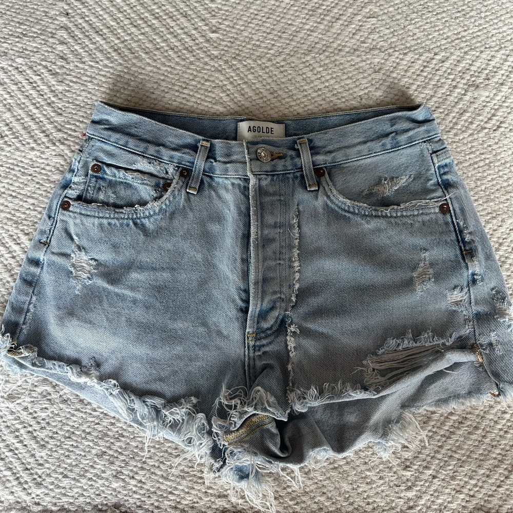 Agolde Women's Ripped Parker Jean Shorts - Light Blue